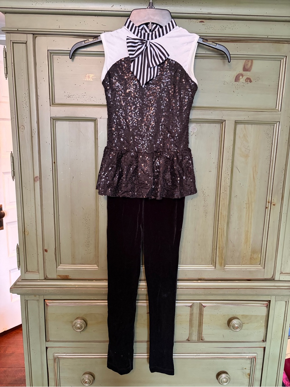 Revolution Black Sequin Peplum Jumpsuit with Striped Bow RC20937